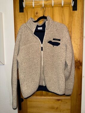Columbia Cream Sherpa Fleece Jacket with Navy Accents